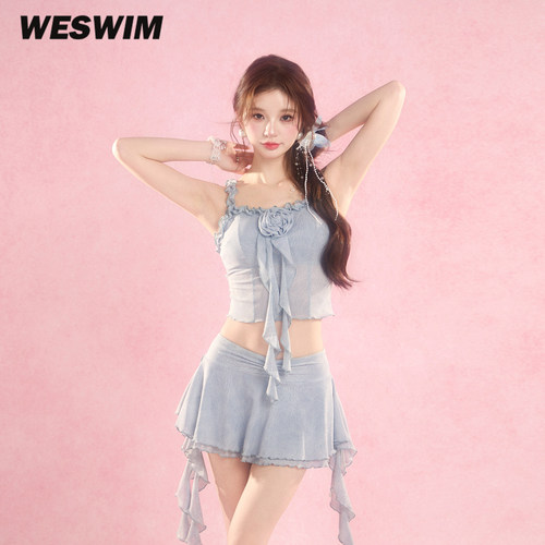 WESWIM度假风分体裙飘带新款泳衣