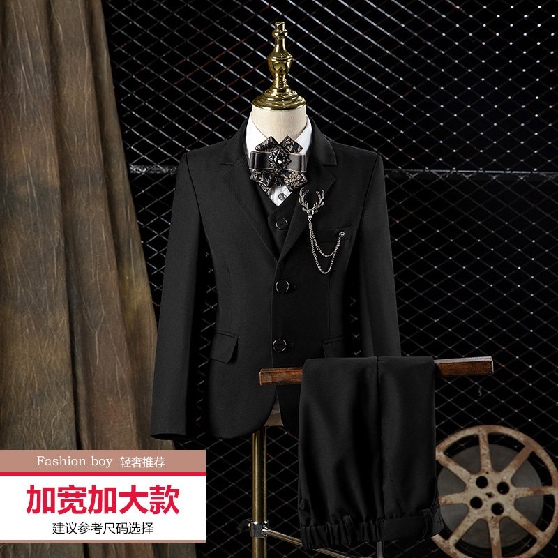 儿童加大西服套装小主持人加肥加宽钢琴演出服纯黑色男童胖童礼服