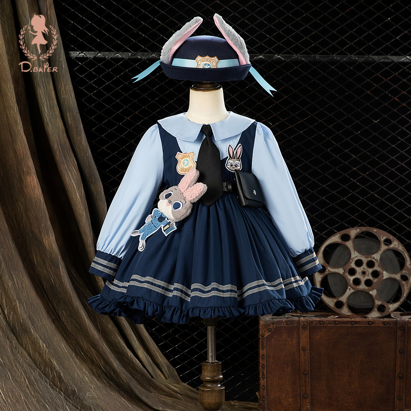 DeerBell童装小女孩公主裙春季兔子警官儿童衣服cos绝美女童裙子