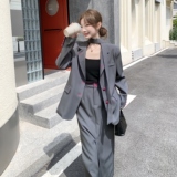 灰色撞色西装套装裙女2025秋季新款高级感时尚御姐风半身裙两件套，女装套装/套裙，浙宝176（原073）