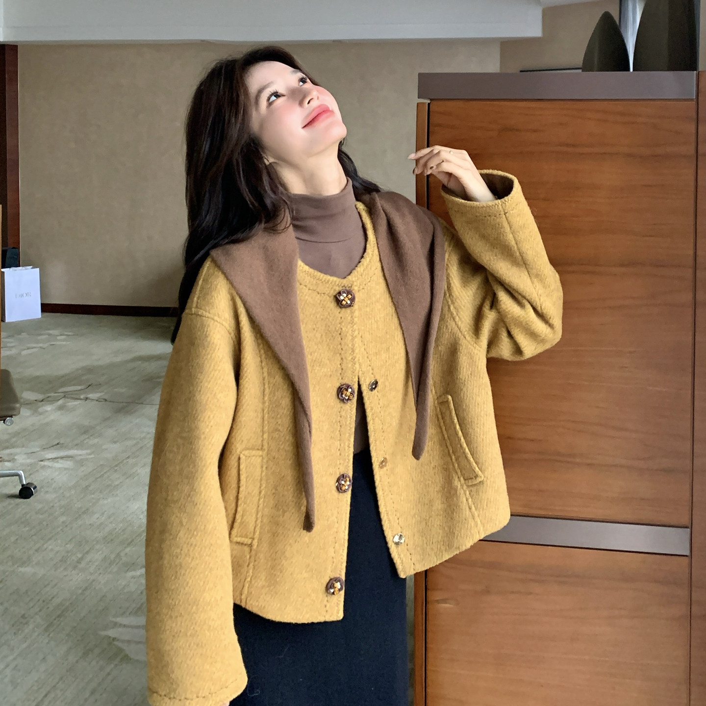 【有现货】【配披肩】时尚加厚90羽绒服毛呢外套女8958-P275-K408,女装毛呢外套,浙宝176（原073）