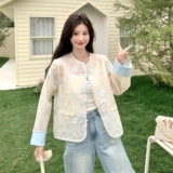 米白色蕾丝刺绣印花轻薄防晒衣女夏季新款显瘦小个子新中式短外套，女装短外套，浙宝176（原073）