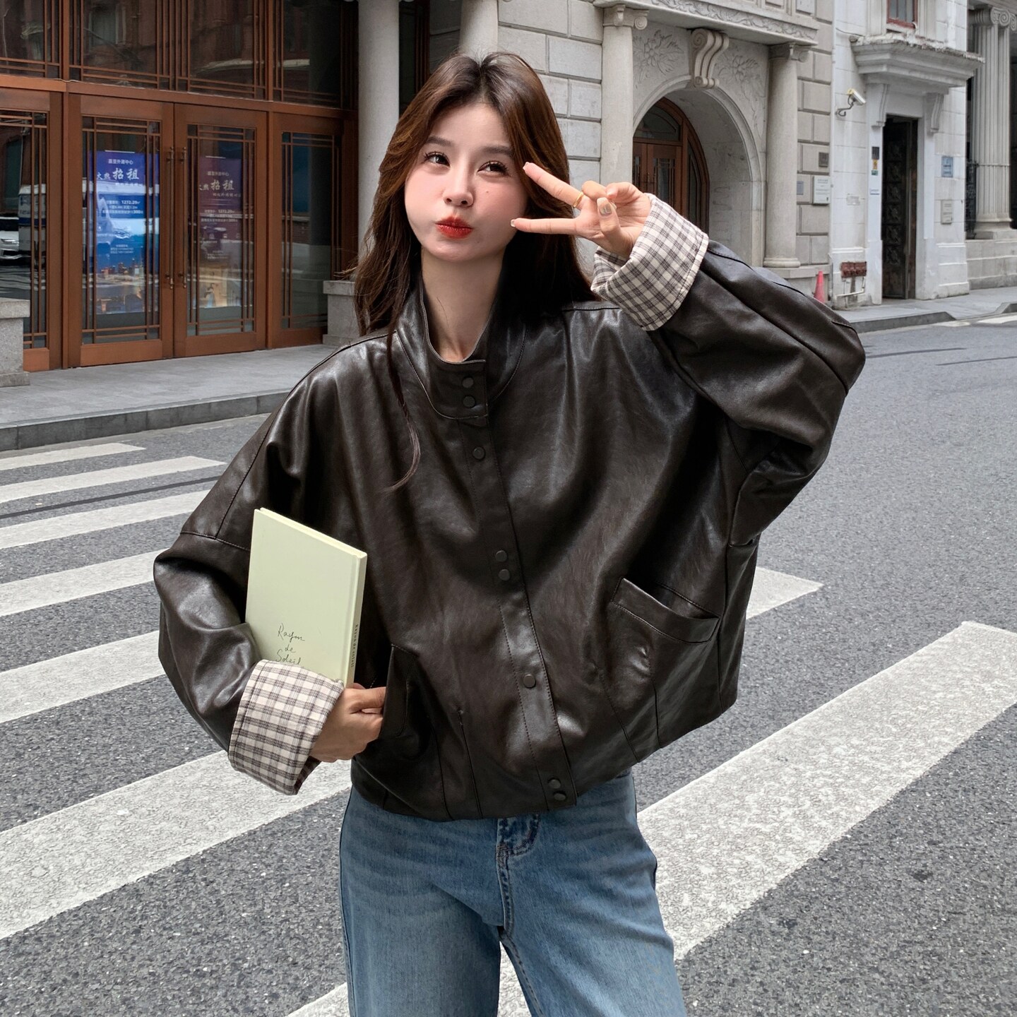 【有现货】【主推款】格子蛋白皮皮衣外套女短款秋8891-P150-K228,女装皮衣,浙宝176（原073）