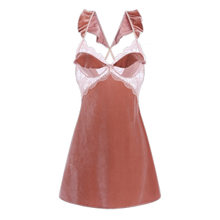 夏何夕睡衣冬季女款金丝绒带胸垫性感吊带睡裙睡袍两件套家居服