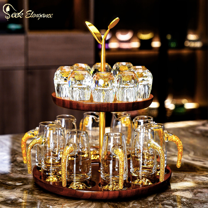 家用高档白酒杯套装分酒器轻奢酒具水晶玻璃小酒杯一口杯收纳杯架,餐饮具,白酒杯,淘宝优惠券,粉丝福利购,淘宝优惠卷