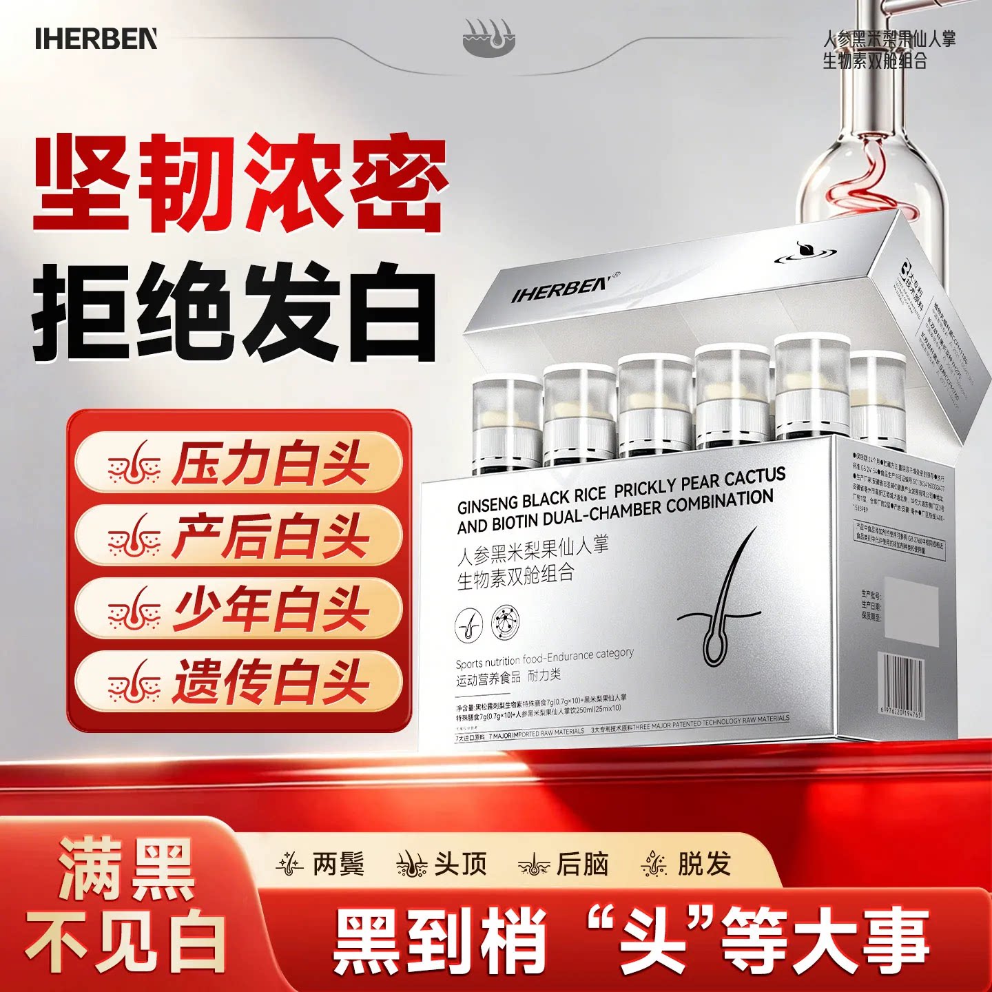 IHERBEN黑生物素h管理双仓饮白头发h发色正品官方Y