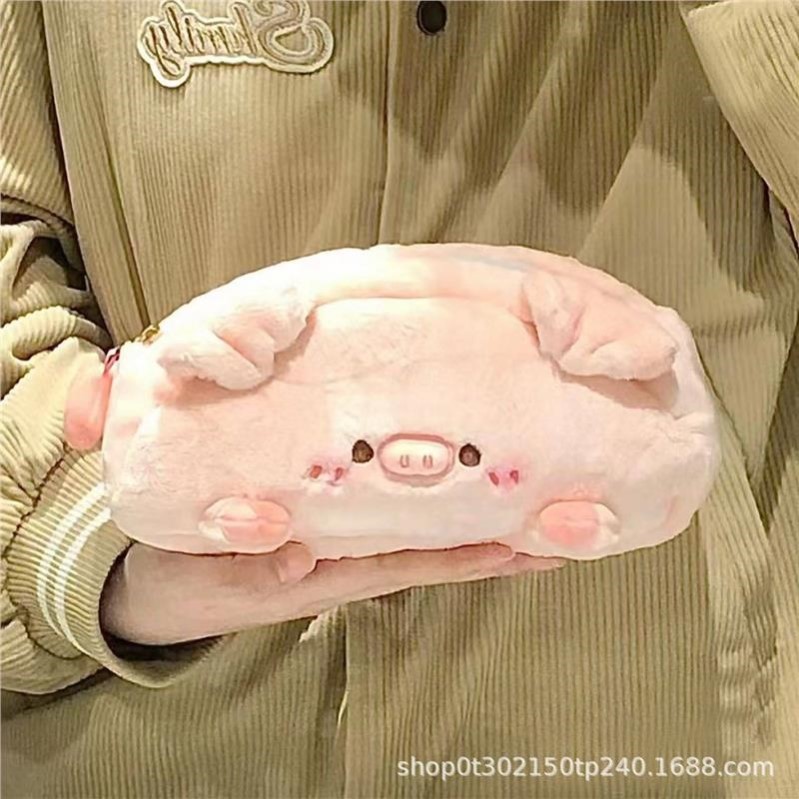 毛绒日系小猪ins笔袋粉色少女可爱高颜值学生大容量文具收纳笔袋
