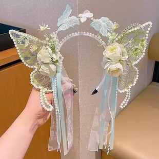 新款蝴蝶发箍仙气公主流苏发饰女童头箍配饰头饰花仙子头饰