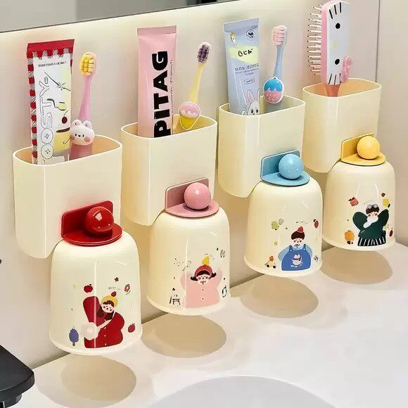 磁吸倒挂漱口杯套装家用牙刷置物架壁挂式免打孔卫生间牙膏收纳架