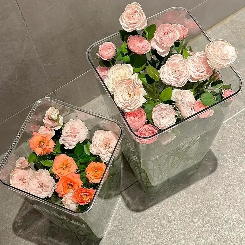 亚克力醒花桶深水鲜花养花桶花店专用家用插花桶透明醒花桶花瓶