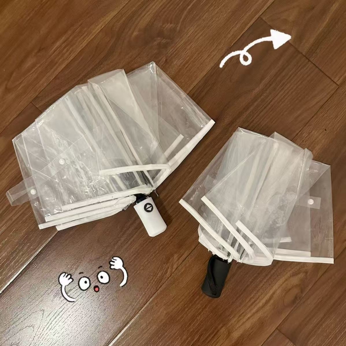 透明雨伞网红折叠全自动白色十骨双人大号质量好的男女三折小清新