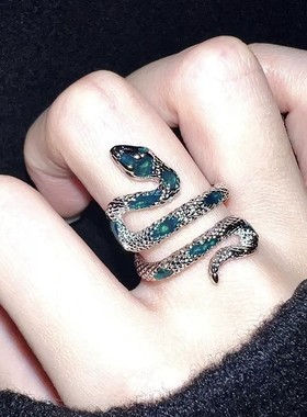 暗黑缠绕灵蛇戒指小众设计食指戒