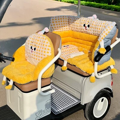 电动三轮车坐垫冬季毛绒女生连体屁股垫腰靠一体式汽车保暖座垫