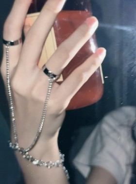 朋克风金属链条手链戒指一体指链女手饰男生高级感嘻哈指环配饰品