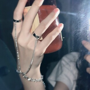 朋克风金属链条手链戒指一体指链女手饰男生高级感嘻哈指环配饰品