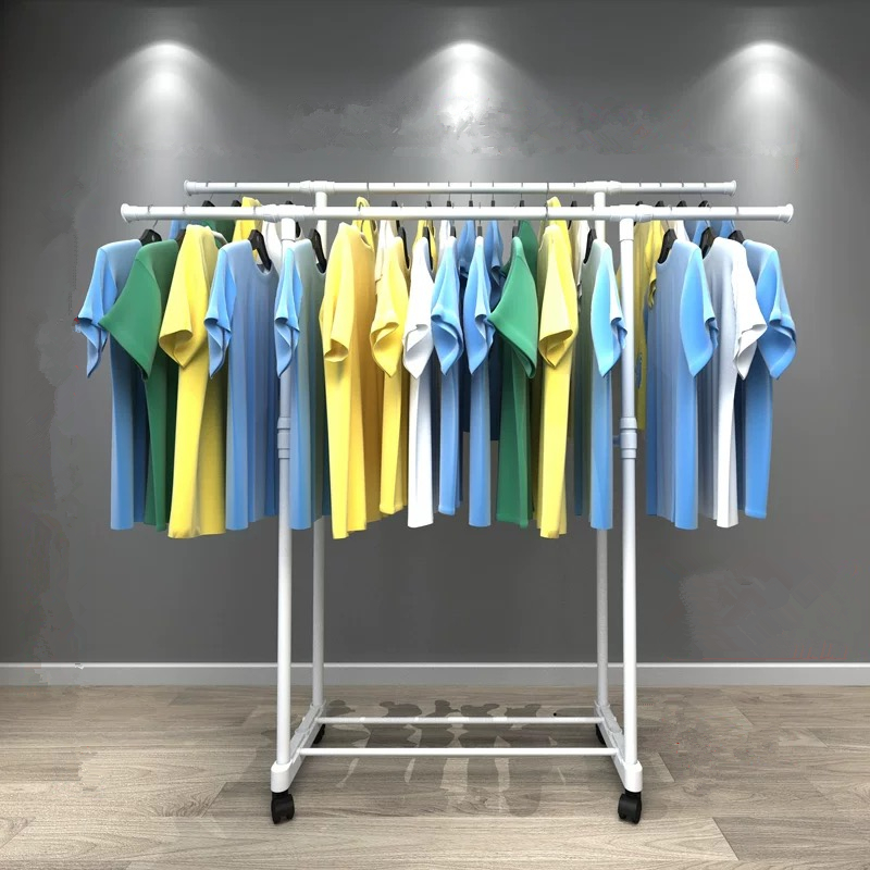 晾衣架落地不锈钢单杆式伸缩衣架室内外阳台升降摆地摊挂晒凉衣架