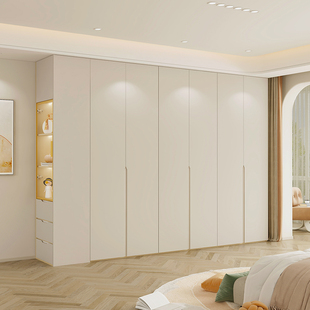 原木风满墙衣柜家用卧室满墙衣帽间带边柜实木衣橱到顶一体整墙