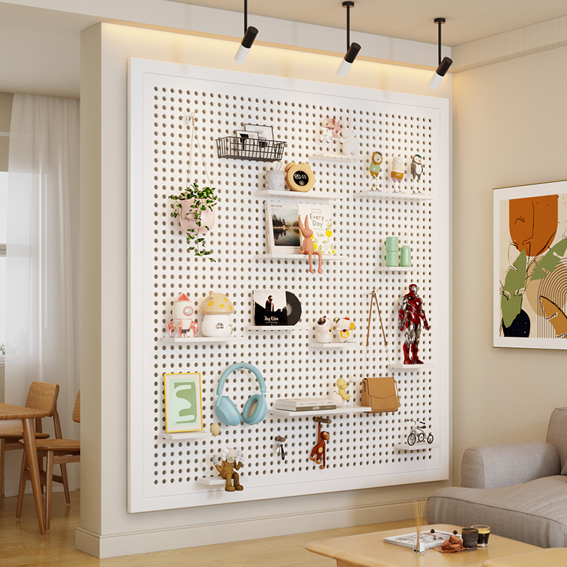 不锈钢洞洞板置物架挂墙面上铁艺冲孔板五金工具挂墙板收纳展示架