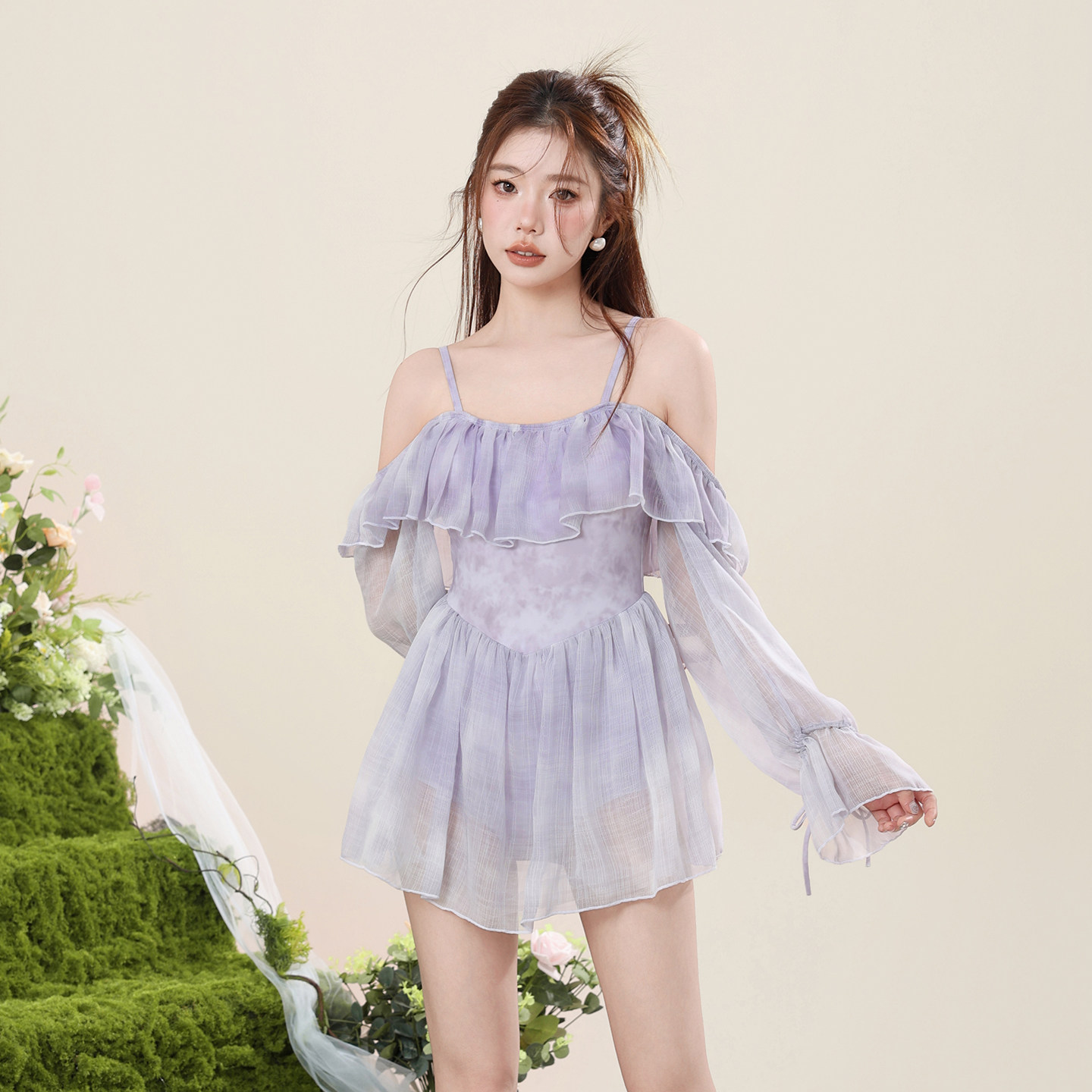 长袖连体泳衣女泡温泉微胖遮肉纯欲绝美温泉吊带2026新款泳装,运动/瑜伽/健身/球迷用品,连体泳衣,淘宝优惠券,粉丝福利购,淘宝优惠卷