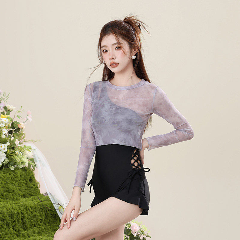 朵乐滋连体泳衣女泡温泉2025新款高级感显瘦遮肚保守平角长袖防晒