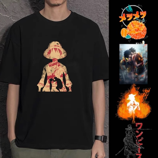 跨境ONEPIECE海贼王周边短袖T恤纯棉路飞索隆卡通日漫夏百搭上衣