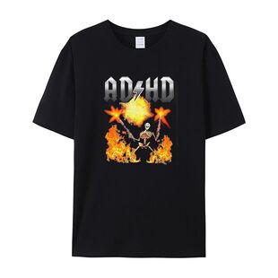 ADHD疯狂骷髅印花圆领T恤男女通搭 短袖 2025夏季 潮流时尚