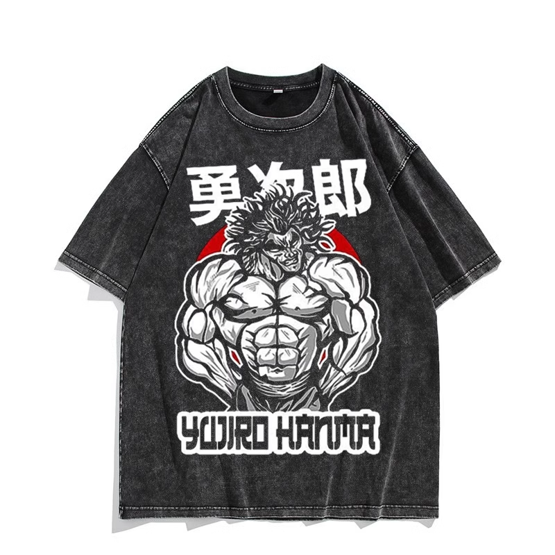 欧美水洗做旧复古动漫 范马刃牙Baki Hanma美式高街勇次郎短袖T恤