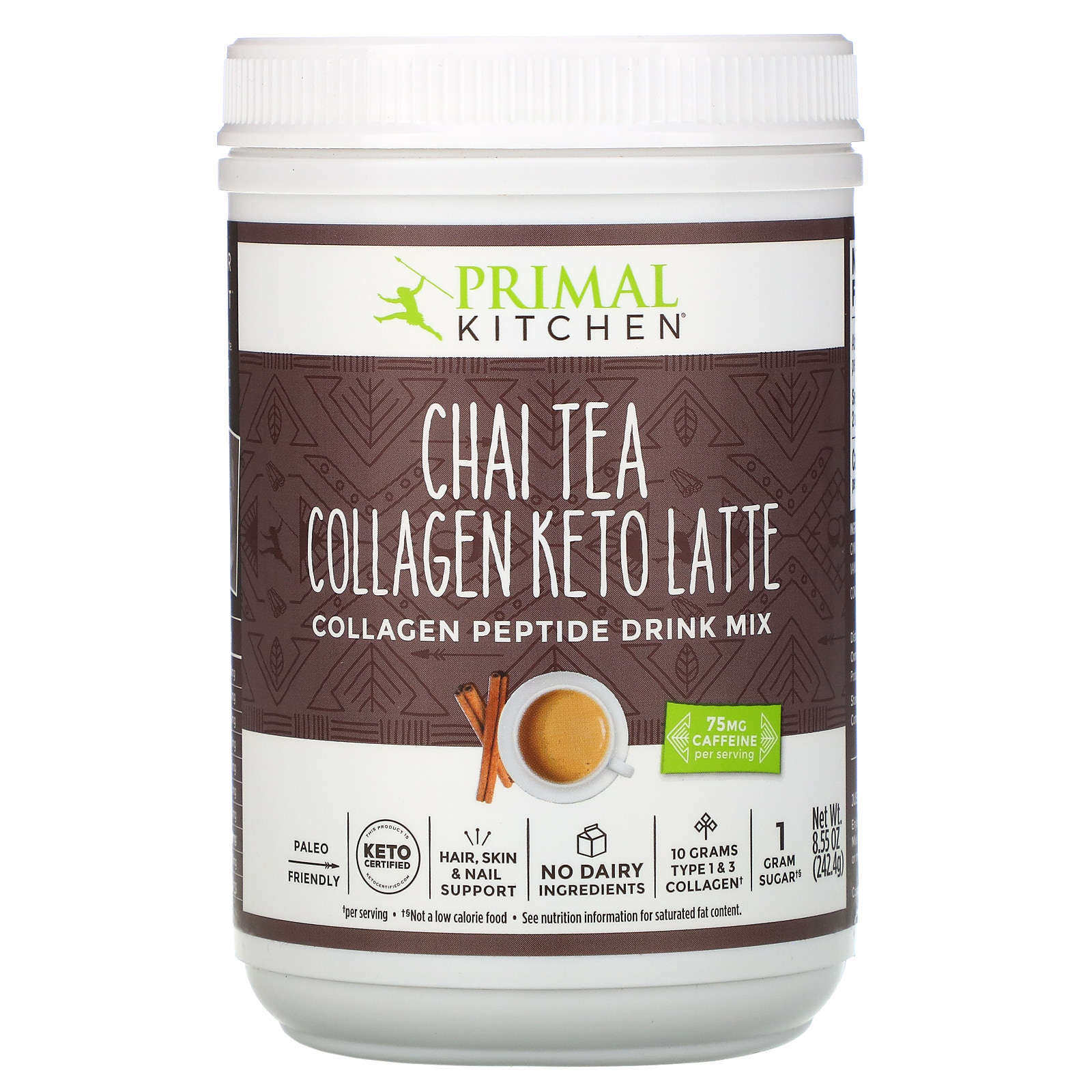 美国Primal Kitchen胶原蛋白拿铁咖啡印度香茶头发皮肤和指甲健康