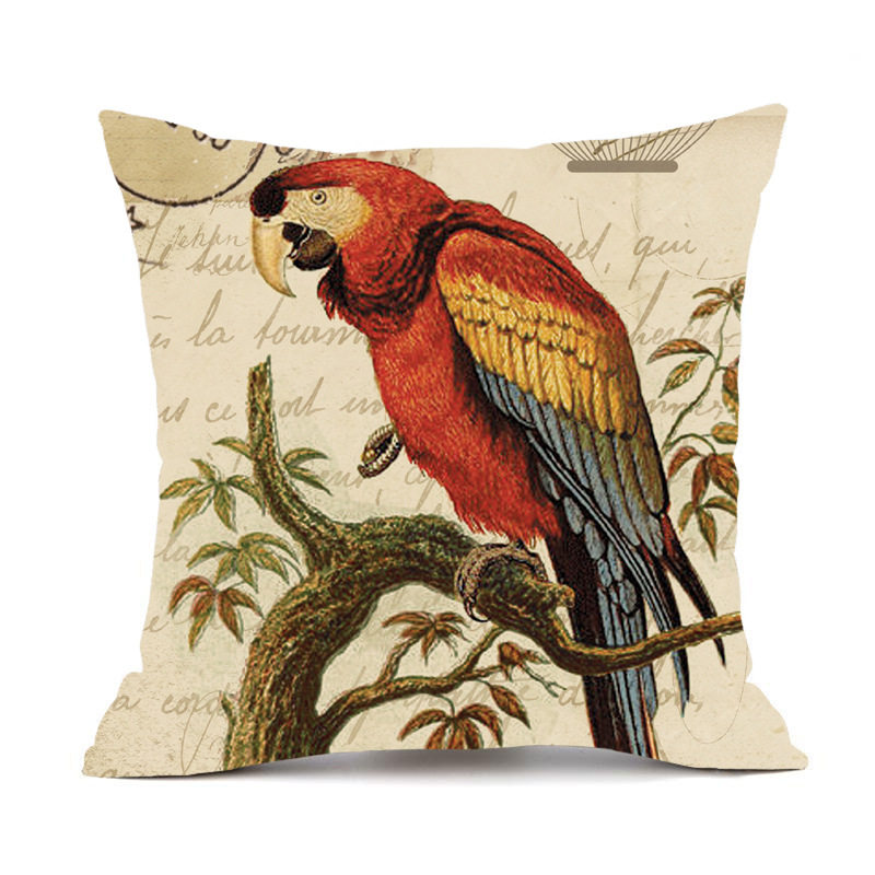 美式个性乡村复古手绘花鸟亚麻麻沙发抱枕地中海北欧汽车大靠垫