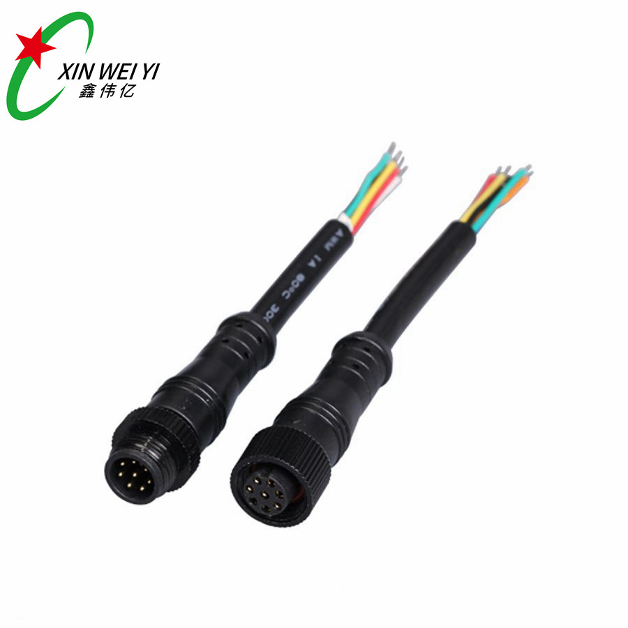m12 8pin汽车防水连接器编织屏蔽信号传输防水公母插头连接线