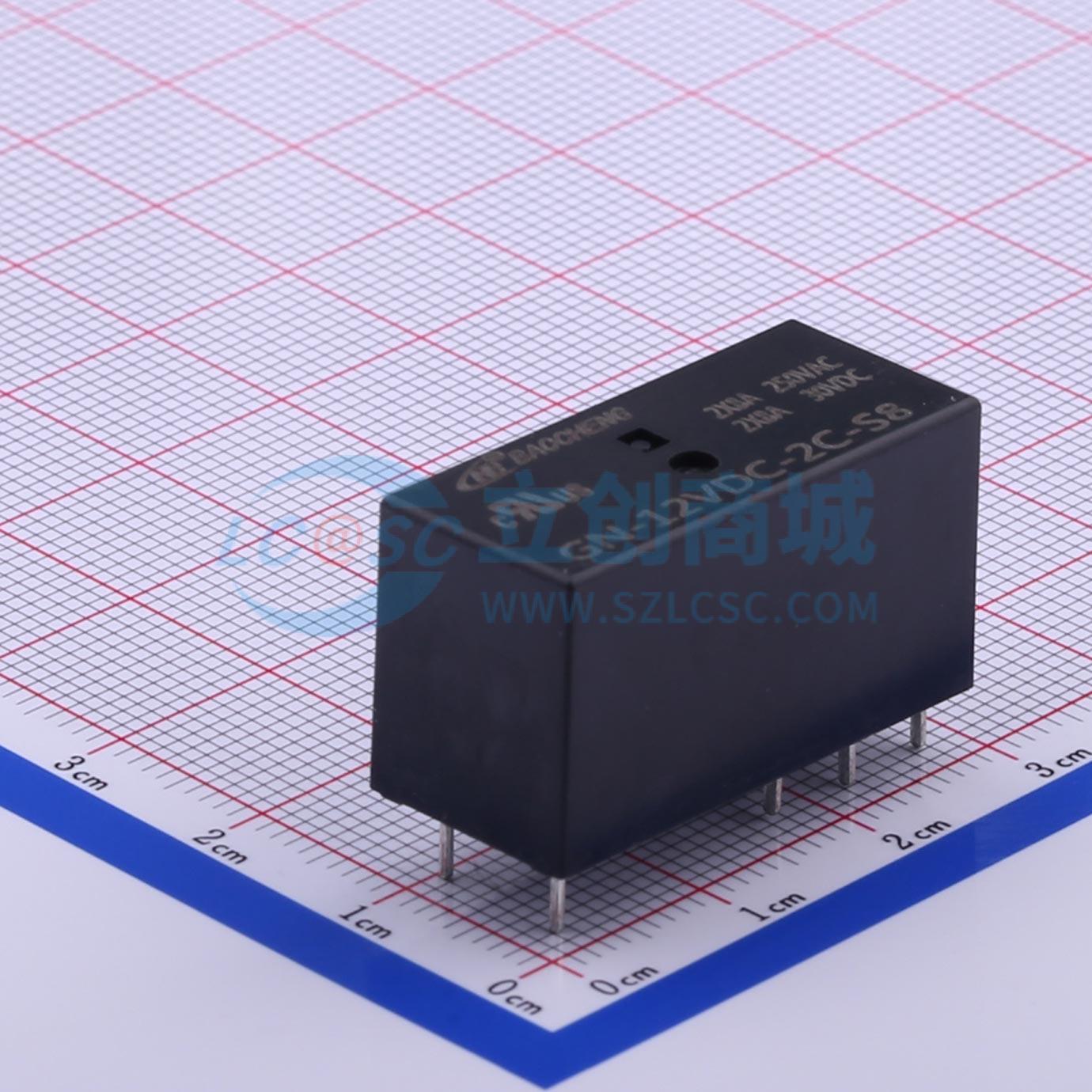 功率继电器 GN-12VDC-2C-S8 DIP,12.7x29mm 8 12V 电子元器件配单