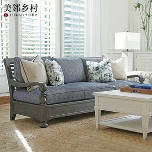 现代沙发大灰全实木客厅家用高级 软包拆洗别墅三人位沙发布艺美式