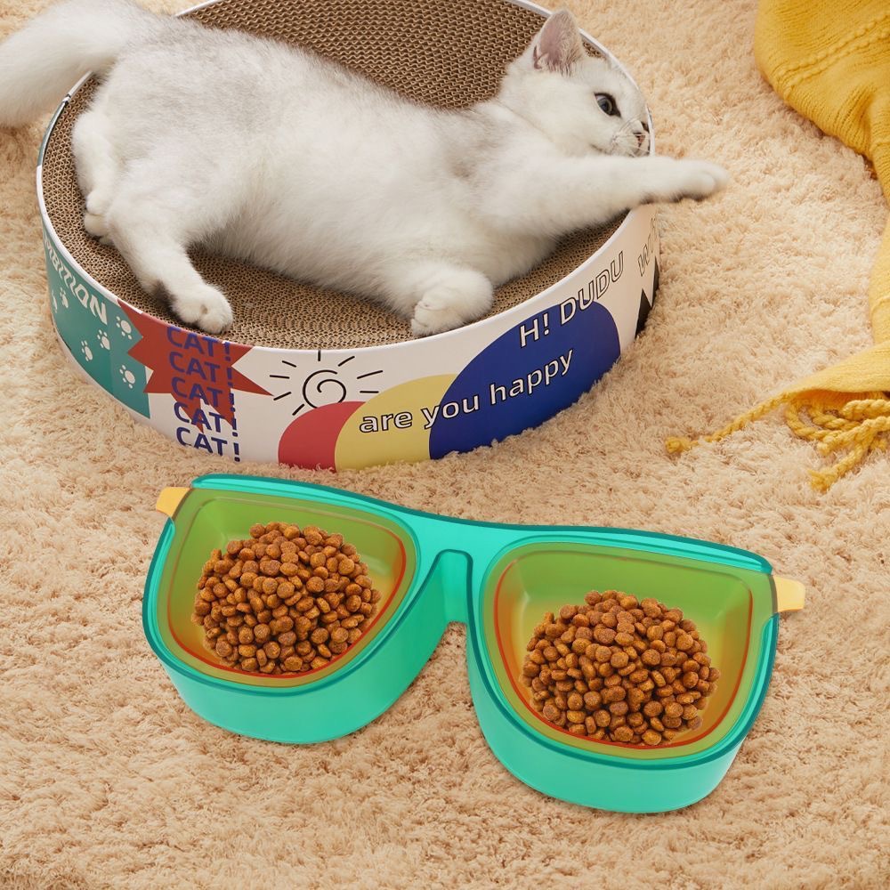 新款宠物眼镜碗猫狗碗食盆宠物墨镜双碗大容量防打翻猫狗喂食盆