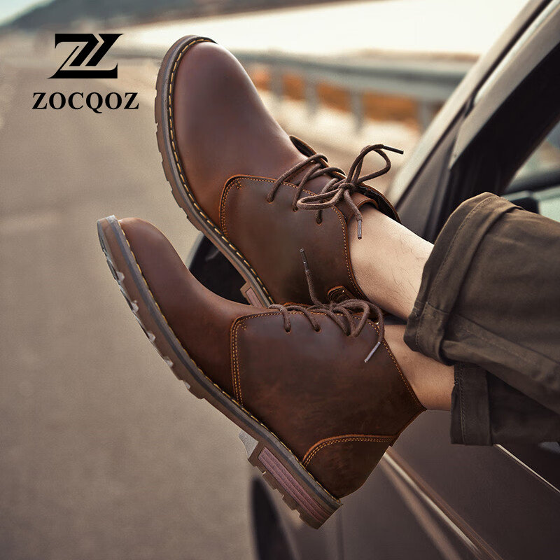 ZOCQOZ马丁靴加绒高中帮保暖加棉皮鞋男磨砂皮靴棉靴欧美风工装靴