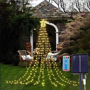 太阳能星星瀑布灯led彩灯闪灯串灯户外挂树灯圣诞节庭院花园装饰