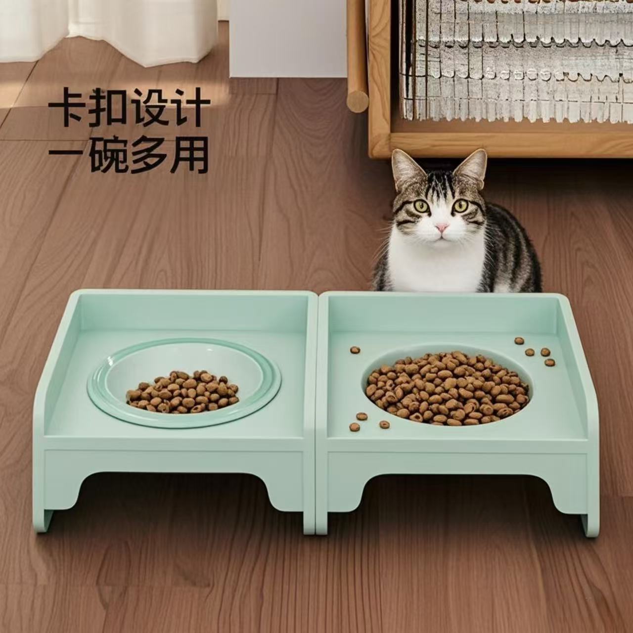 宠物方块陶瓷碗猫食碗架餐桌可拼接狗碗猫食盆陶瓷碗水碗粮防侧漏