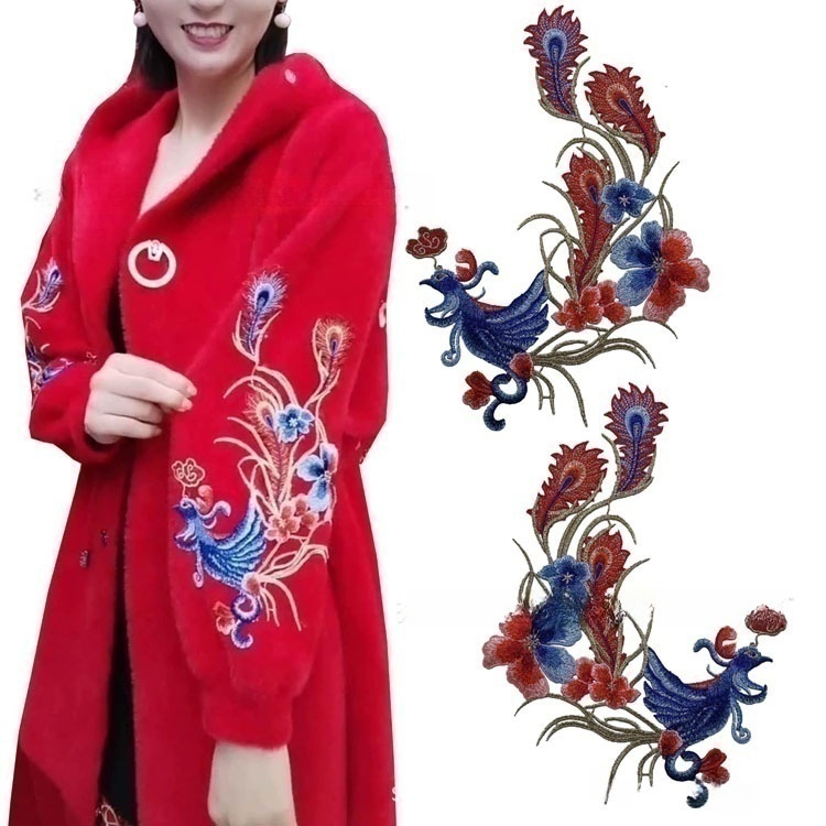 刺绣凤凰绣花服装辅料布贴水溶电脑刺绣旗袍戏台服DIY