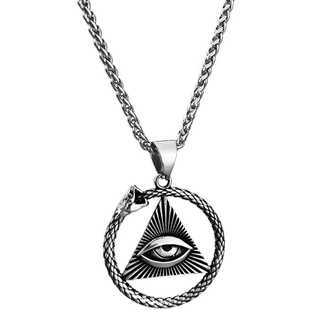 欧美风嘻哈潮流衔尾蛇全知之眼项链男士个性复古钛钢吊坠朋克配饰