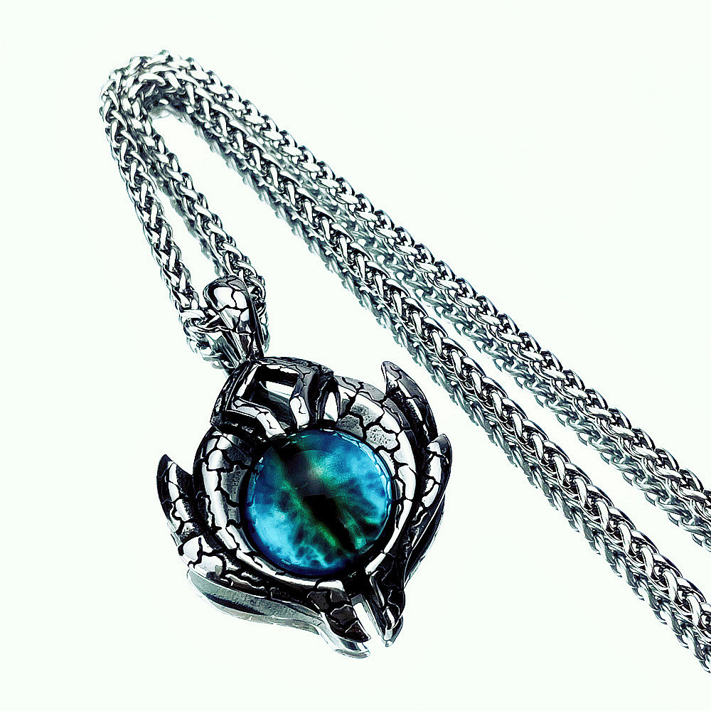 poyo欧美风潮流蓝色恶魔之眼项链嘻哈街头男个性霸气钛钢吊坠饰品