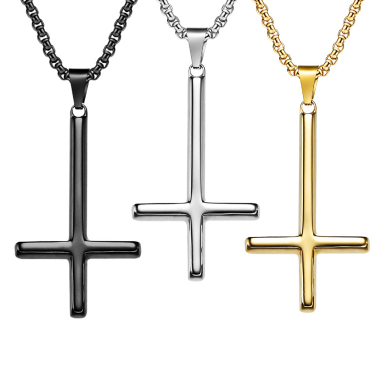 欧美风原创小众设计圣彼得逆十字架吊坠男女个性时尚简约钛钢项链