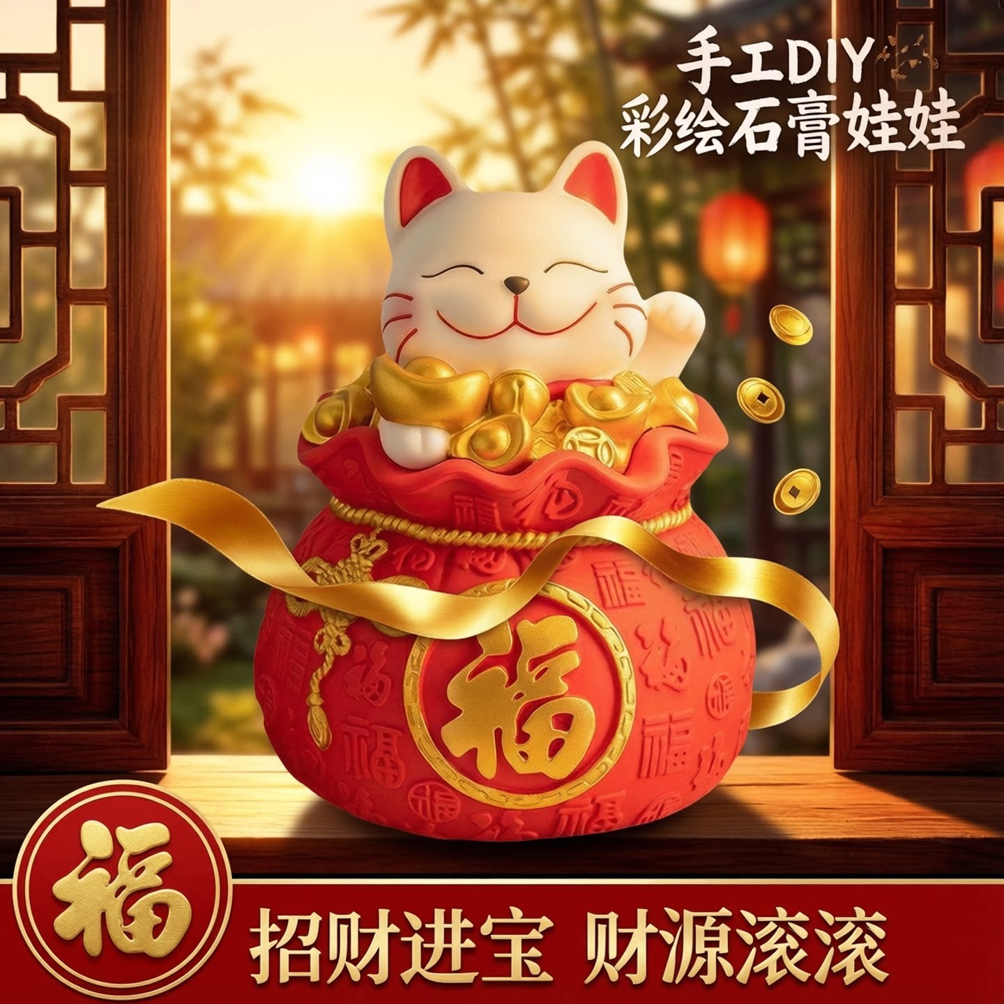 手工DIY彩绘石膏娃娃白胚大号儿童存钱罐网红爆款财神招财猫天使