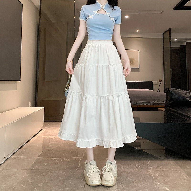 白色半身裙女a字夏季2026新款春秋法式高腰显瘦垂感花边蛋糕长裙