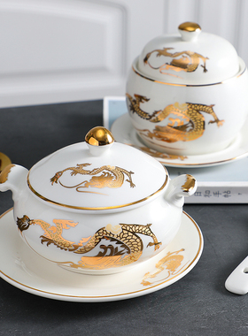 佛跳墙炖盅陶瓷带盖炖罐蒸蛋盅酒店餐厅隔水炖燕窝煲汤盅商用双耳