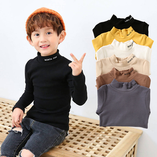 上衣长袖 儿童半高领女童中领打底衫 纯棉男童内搭洋气宝宝春秋冬装