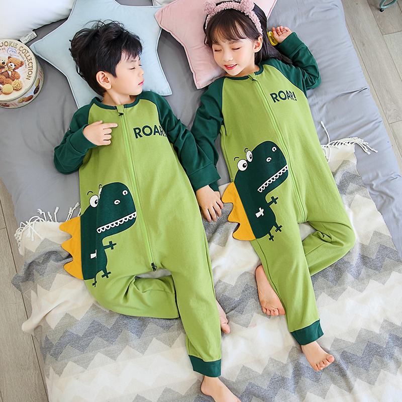 连体儿童睡衣纯棉薄款防踢被睡袋