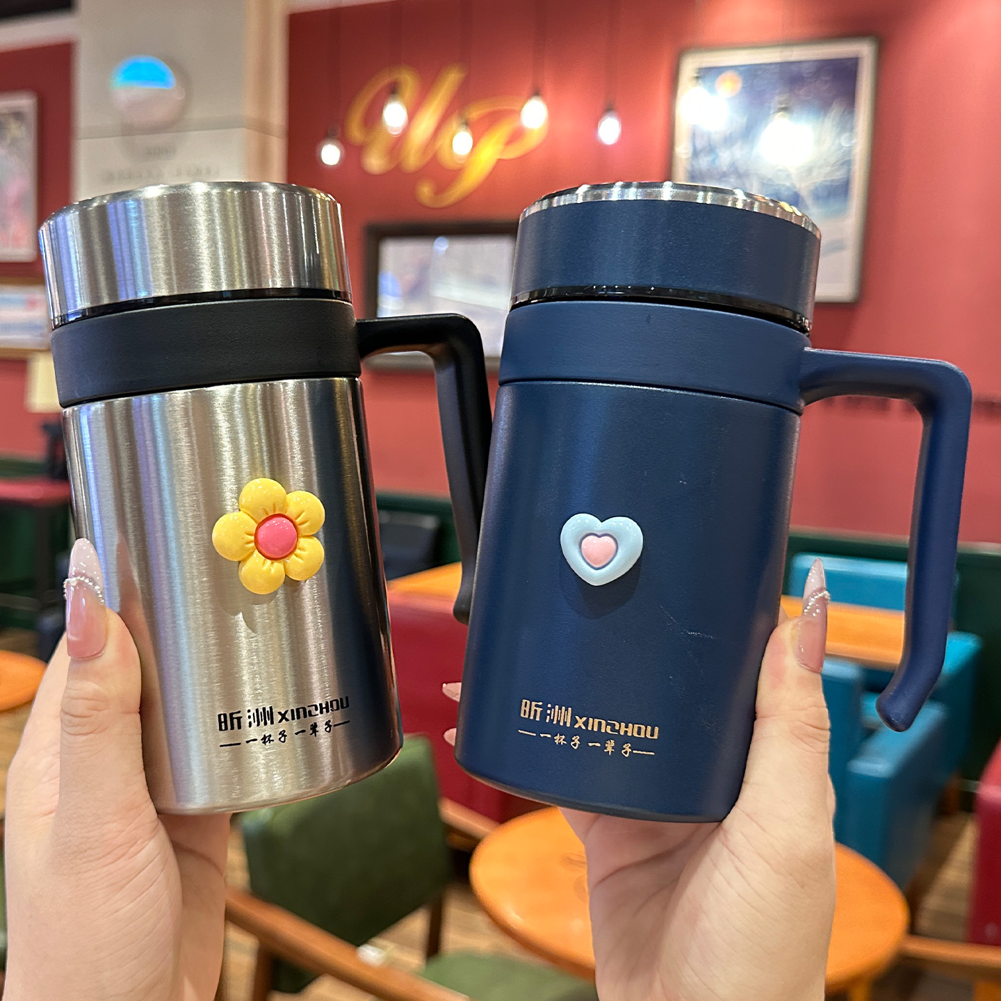 商务保温杯男士宽口水壶办公室大容量316不锈钢泡茶杯带手柄水杯