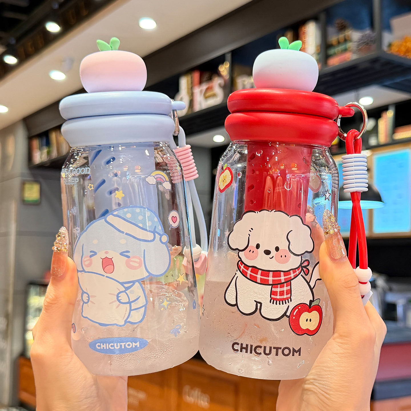 tritan塑料杯夏季水杯女少女心花茶杯ins高颜值大容量学生吸管杯