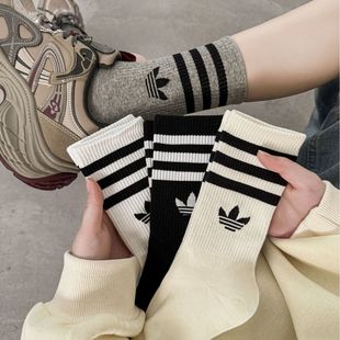 运动袜子男女生通用四季款三道杆情侣高筒篮网羽毛球潮牌棉袜高帮