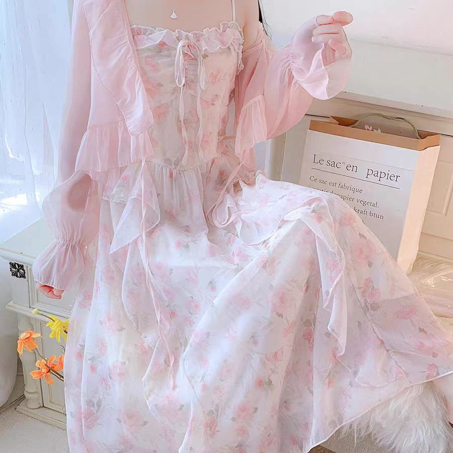 高级设计感甜美雪纺碎花