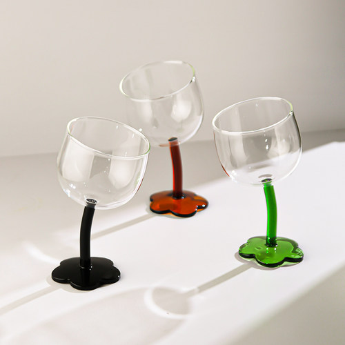 wvii创意歪头小花杯杆红酒杯